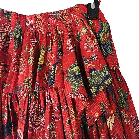 Ulla Johnson Mini Skirt Juno Tiered Pleated Poplin In Hibiscus Size 0 Red Cotton - Picture 8 of 9